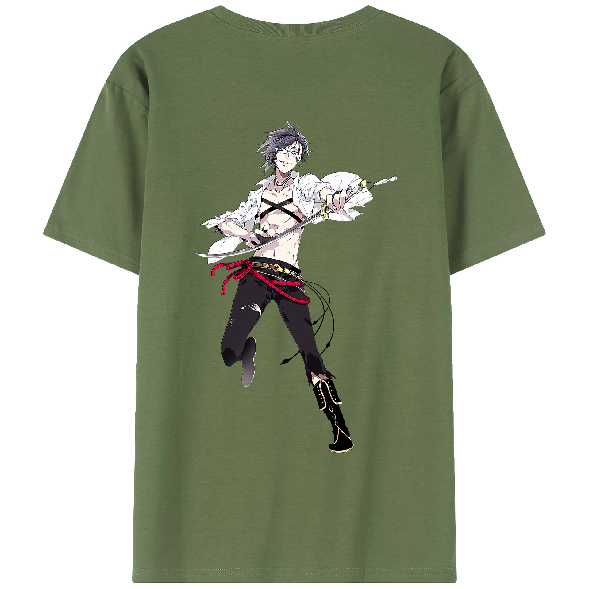 （画像用） 刀剣乱舞 Touken Ranbu 綿100％ メンズ半袖Tシャツ（バックプリント） 通気性